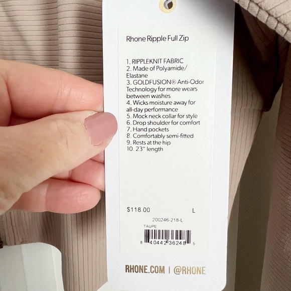 Rhône Ripple Tan Cropped Ribbed Full Zip Jacket Size L - Picture 3 of 8